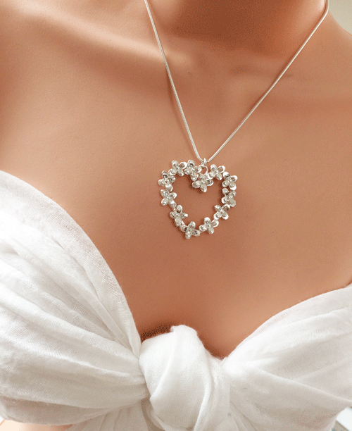Wedding Flower heart necklace