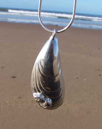 silver mussel shell necklace
