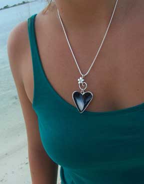 silver mussel heart necklace